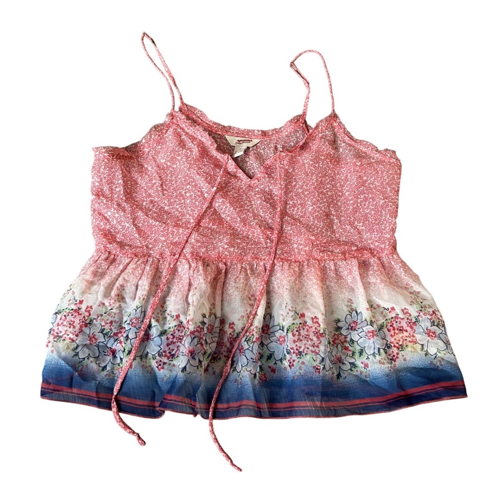 Y2K Arizona Jeans Pink Floral Sheer Cami Top Tie Front Boho Tank Fairy M